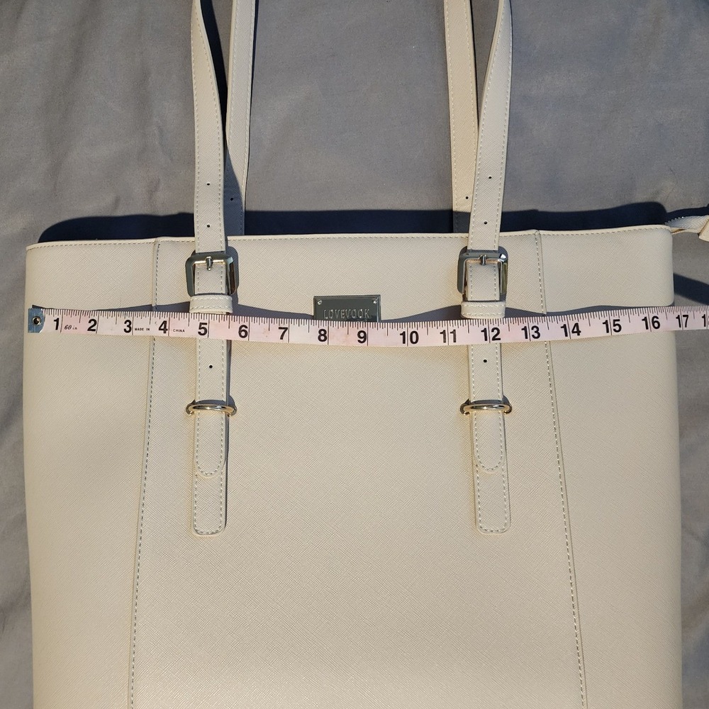 LOVEVOOK Pink-Beige Laptop Tote Bag Vegan Leather Work Bag Gold Hardware Large - Picture 5 of 9